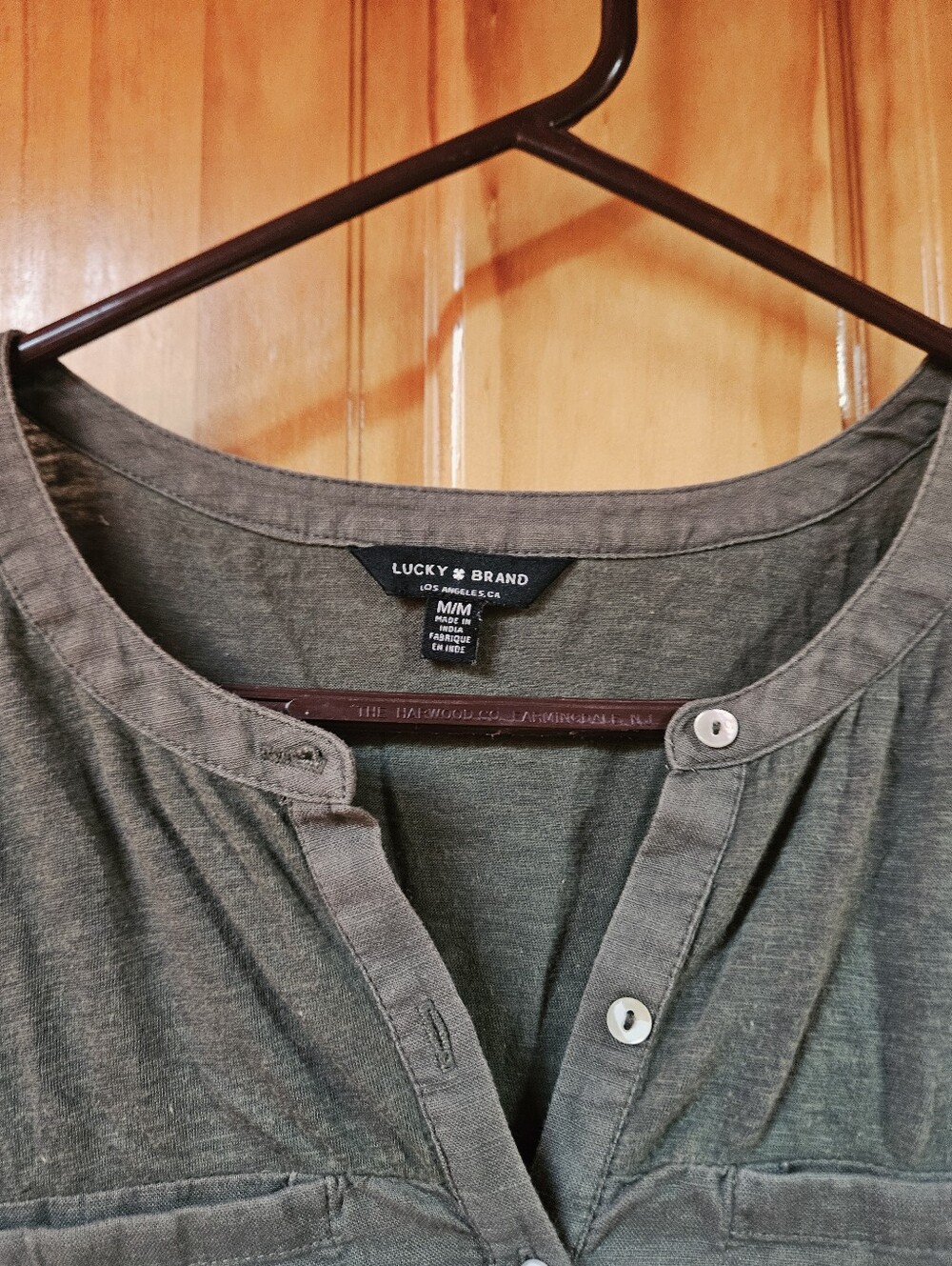 Lucky Brand Olive Short-Sleeve Button-Front Top - Picture 2 of 5